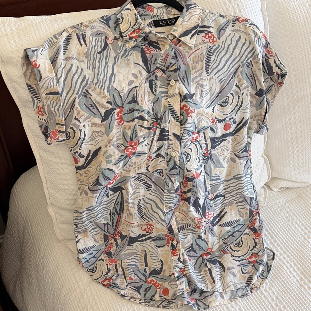 Ralph Lauren Women's Floral Blouse - Cream and Red